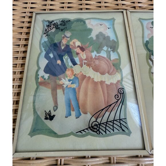 Vintage 40's Silhouette Reverse Paintings Convex Glass Victorian Woman Man Child - Picture 2 of 11